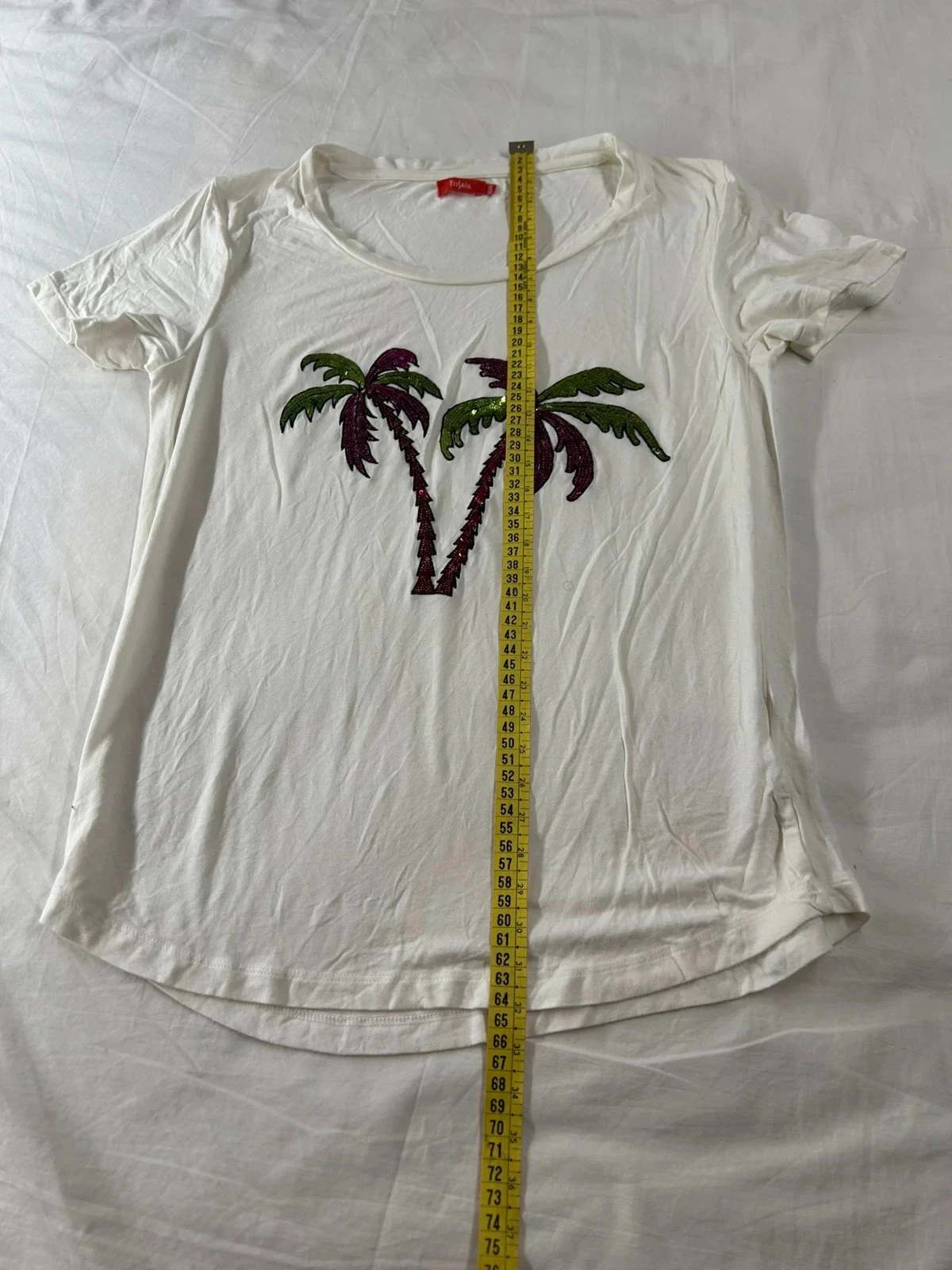 T-shirt branco Tissaia com estampa de palmeira vintage multicolor – photo 6